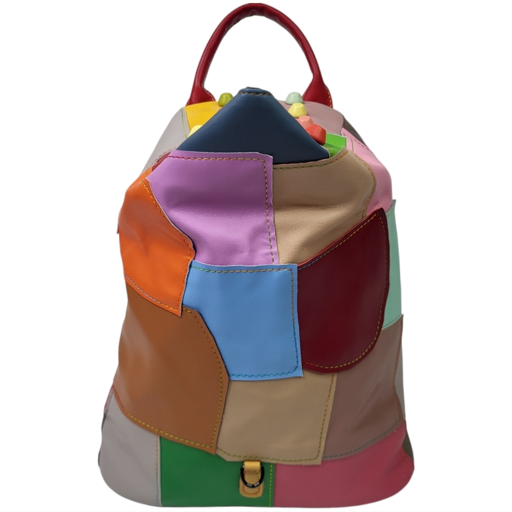 Colorful Leather Patchwork Backpack Purse - image 1